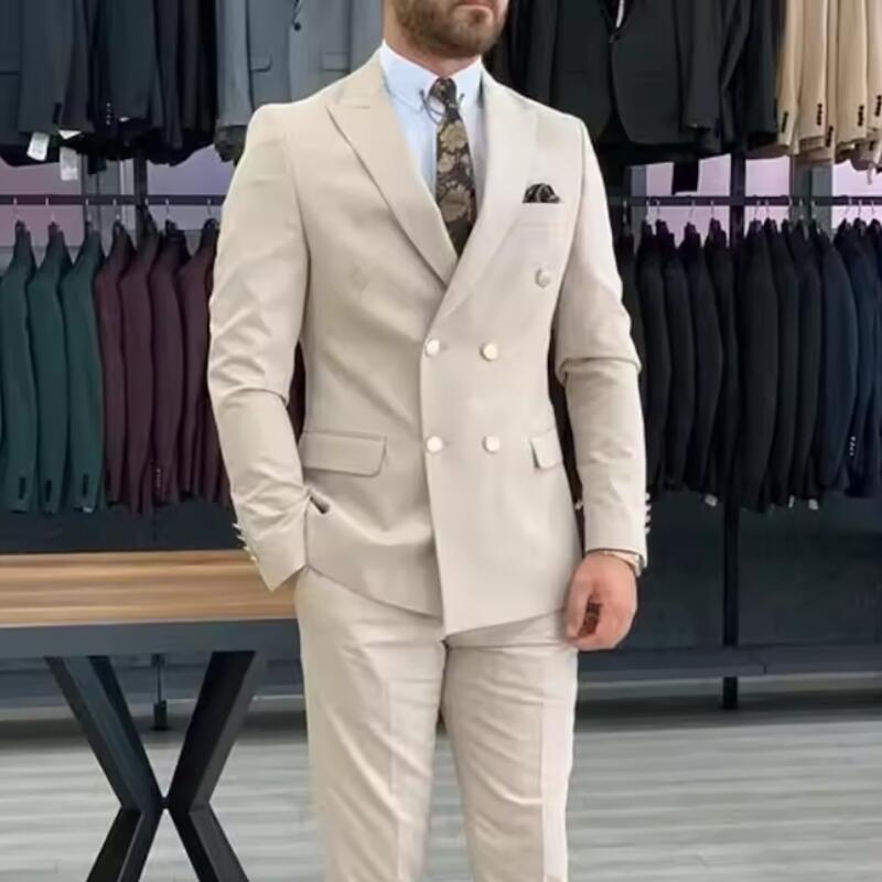 Men'S Grooming Daily - بدلة رجالية جديدة بيج بصفين أزرار