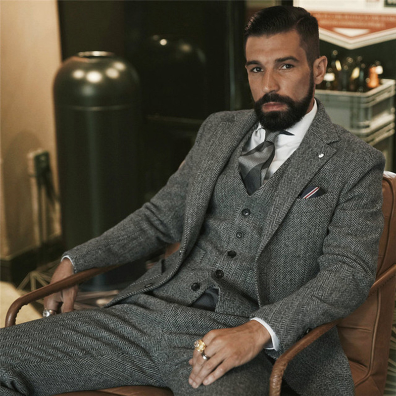Men'S Grooming Daily - بدلة الشتاء الصوف الرمادي تويد للرجال